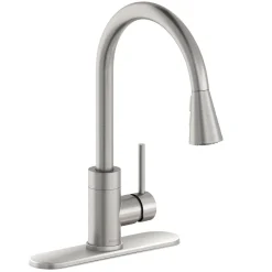 Elkay Avado Forward Only Lever Handle Pull-down Spray Spout Brass ADA Kitchen Faucet, Lustrous Steel, LKAV3031LS