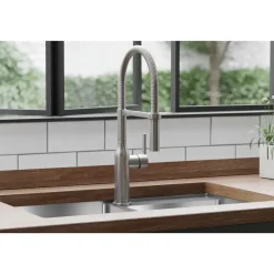 Elkay Avado Forward Only Lever Handle Semiprofessional Spout Brass ADA Kitchen Faucet, Lustrous Steel, LKAV1061LS