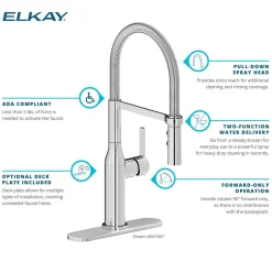 Elkay Avado Forward Only Lever Handle Semiprofessional Spout Brass ADA Kitchen Faucet, Matte Black and Chrome, LKAV1061MBCR