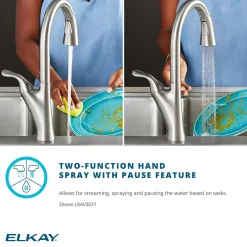 Elkay Avado Forward Only Lever Handle Semiprofessional Spout Brass ADA Kitchen Faucet, Matte Black and Chrome, LKAV1061MBCR