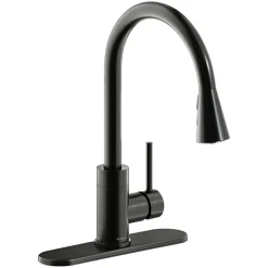 Elkay Avado Forward Only Lever Handle Pull-down Spray Spout Brass ADA Kitchen Faucet, Black Stainless, LKAV3031BK