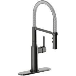 Elkay Avado Forward Only Lever Handle Semiprofessional Spout Brass ADA Kitchen Faucet, Black Stainless and Chrome, LKAV1061BKCR