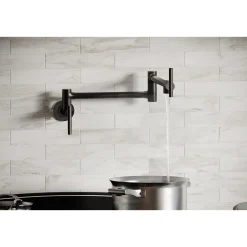 Elkay Avado Lever Handle Pot Filler Spout Brass ADA Kitchen Faucet, Black Stainless, LKAV4091BK