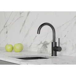Elkay Avado Lever Handle Gooseneck Spout Brass ADA Bar Faucet, Black Stainless, LKAV3021BK