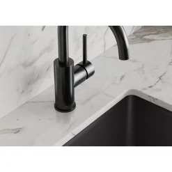 Elkay Avado Lever Handle Gooseneck Spout Brass ADA Bar Faucet, Black Stainless, LKAV3021BK