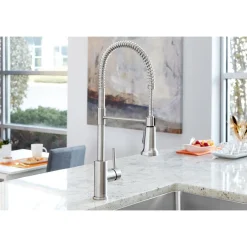 Elkay Avado Lever Handle Semiprofessional Spout Brass ADA Kitchen Faucet, Lustrous Steel, LKAV2061LS