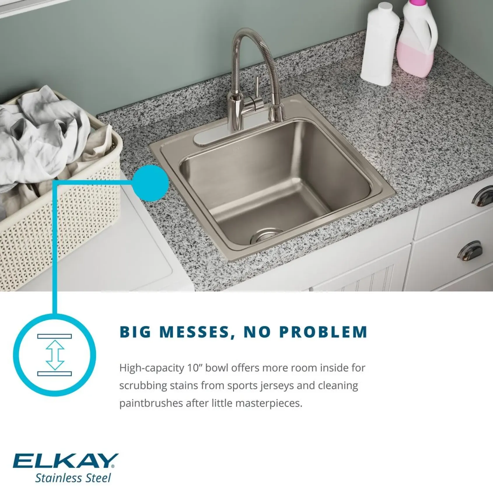 Elkay Celebrity 20" Drop In/Topmount Stainless Steel Laundry/Utility Sink, Brushed Satin, No Faucet Hole, ESE2020100