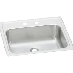 Elkay Celebrity 19" Rectangular Drop In/Topmount Stainless Steel ADA Bathroom Sink, Brushed Satin, 2 Faucet Holes, PSLVR1917LO2