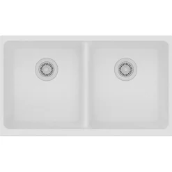 Elkay Classic 33" Quartz Kitchen Sink, 50/50 Double Bowl, White, ELGU3322WH0
