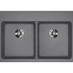 Elkay Classic 33" Quartz Kitchen Sink, 50/50 Double Bowl, Greystone, Pre-scored for up to 5 Faucet Hole, ELGAD3322PDGS0