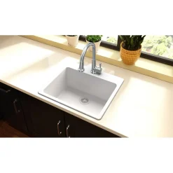 Elkay Classic 25" Quartz Kitchen Sink, White, Pre-scored for up to 5 Faucet Hole, ELG2522WH0