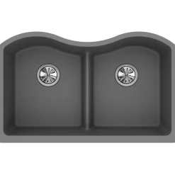 Elkay Classic 33" Quartz Kitchen Sink, 50/50 Double Bowl, Greystone, ELGULB3322GS0