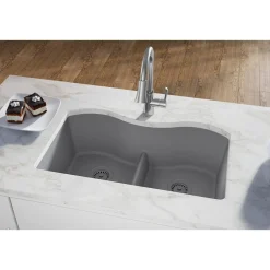 Elkay Classic 33" Quartz Kitchen Sink, 50/50 Double Bowl, Greystone, ELGULB3322GS0
