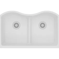 Elkay Classic 33" Quartz Kitchen Sink, 50/50 Double Bowl, White, ELGULB3322WH0