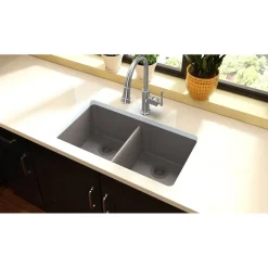 Elkay Classic 33" Quartz Kitchen Sink, 50/50 Double Bowl, Greige, ELGU3322GR0