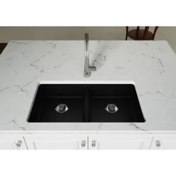 Elkay Classic 33" Quartz Kitchen Sink, 50/50 Double Bowl, Black, ELGUAD3319PDBK0