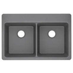 Elkay Classic 33" Quartz Kitchen Sink, 50/50 Double Bowl, Greystone, Pre-scored for up to 5 Faucet Hole, ELG3322GS0