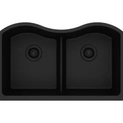 Elkay Classic 33" Quartz Kitchen Sink, 50/50 Double Bowl, Black, ELGULB3322BK0