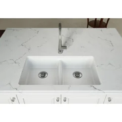 Elkay Classic 33" Quartz Kitchen Sink, 50/50 Double Bowl, White, ELGUAD3319PDWH0