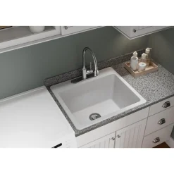 Elkay Classic 25" Quartz Laundry Sink, White, ELG252212PDWH0