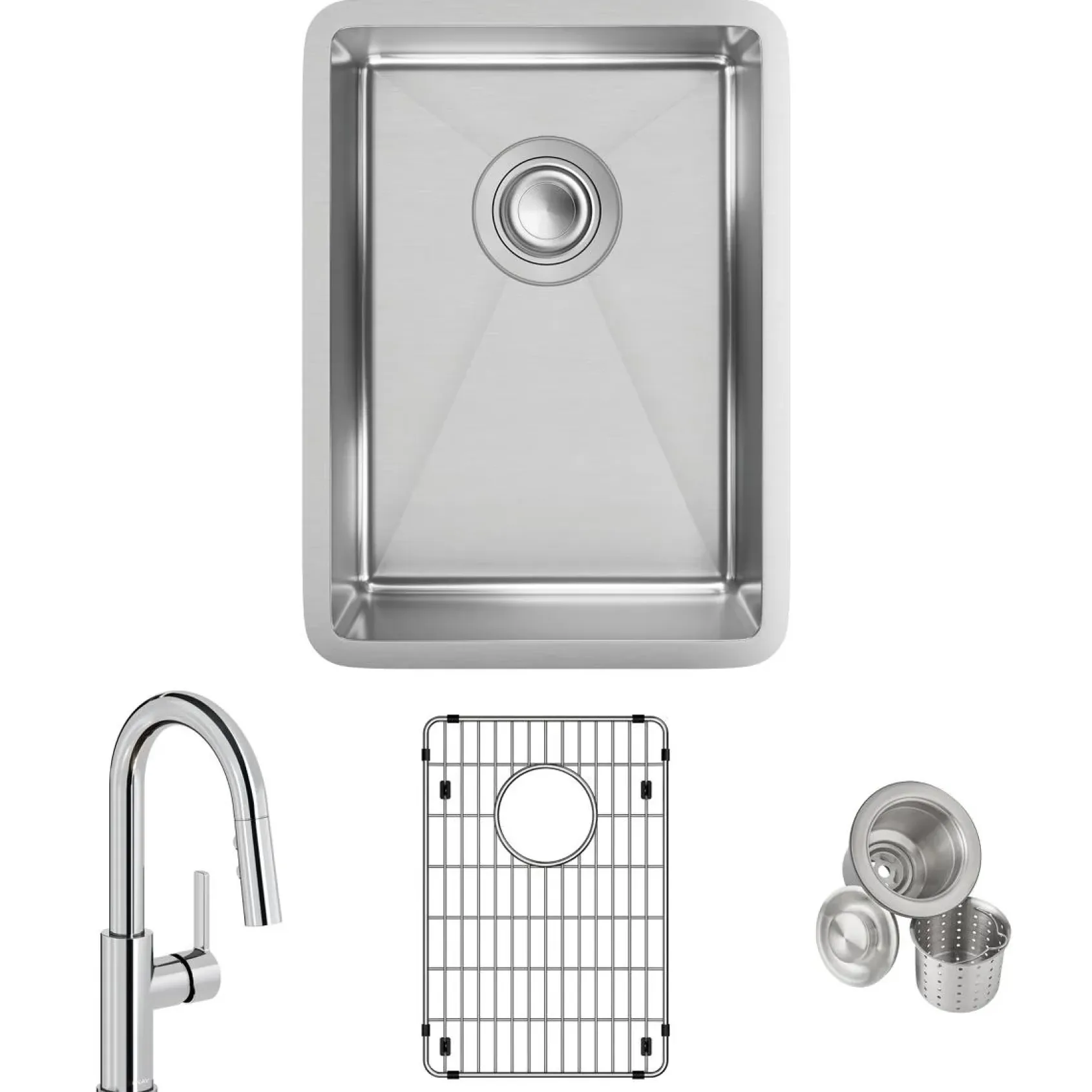Elkay Crosstown 14" Rectangular Stainless Steel Bar/Prep Sink with Faucet, Polished Satin, 18 Gauge, ECTRU12179TFCBC
