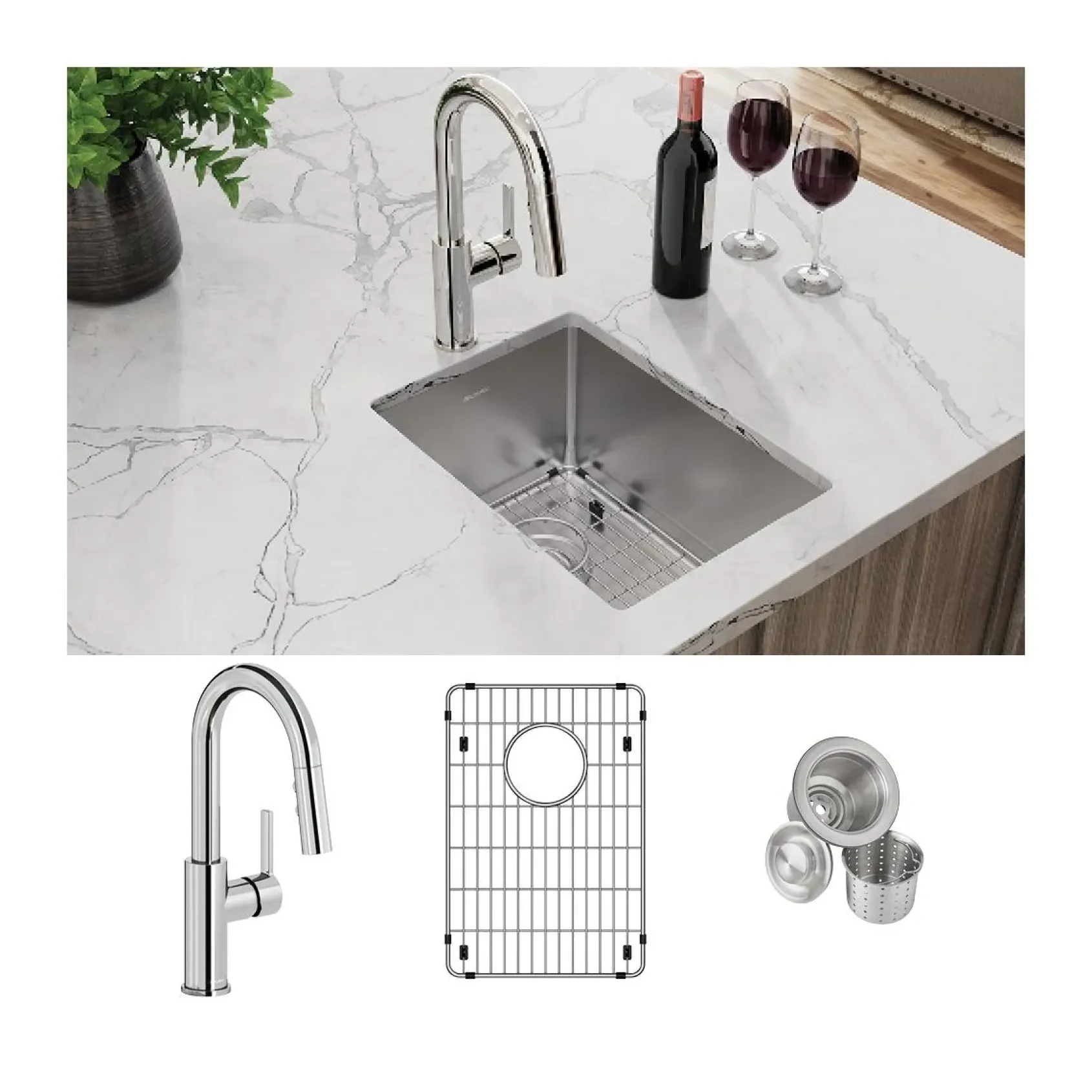 Elkay Crosstown 14" Rectangular Stainless Steel Bar/Prep Sink with Faucet, Polished Satin, 18 Gauge, ECTRU12179TFCBC