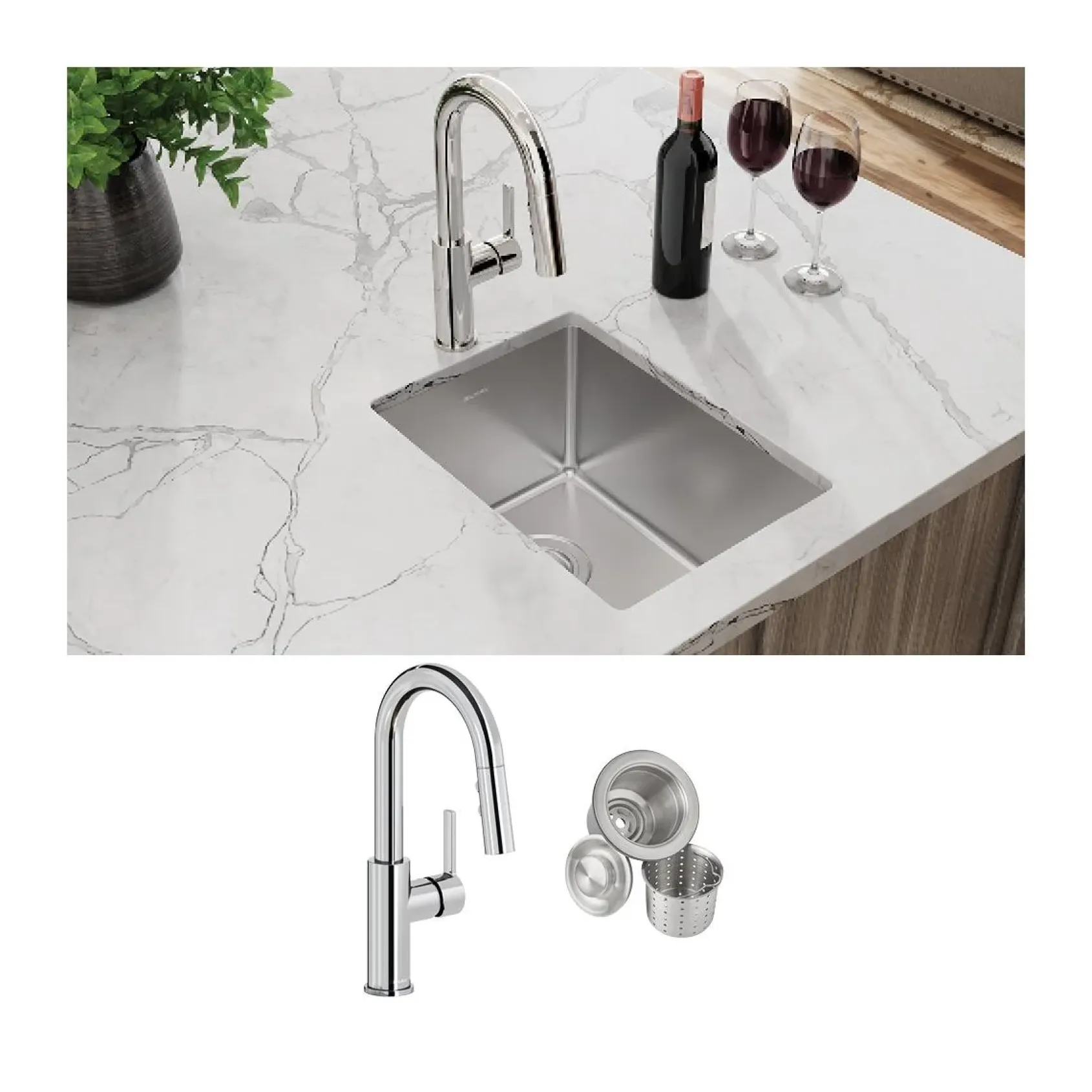 Elkay Crosstown 14" Rectangular Stainless Steel Bar/Prep Sink with Faucet, Polished Satin, 18 Gauge, ECTRU12179TFCC