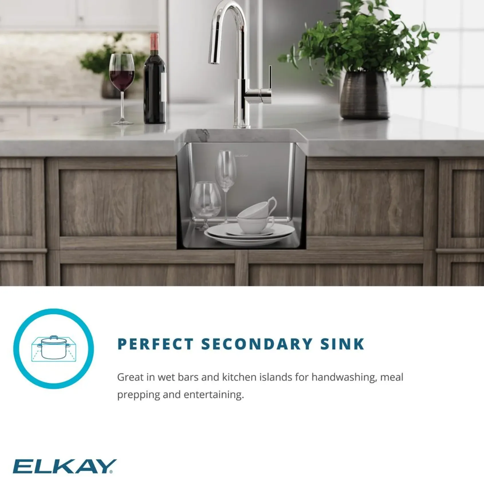 Elkay Crosstown 14" Rectangular Stainless Steel Bar/Prep Sink with Faucet, Polished Satin, 18 Gauge, ECTRU12179TFCC