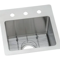 Elkay Crosstown 15" Stainless Steel Bar Sink Kit, Polished Satin, 3 Faucet Hole, ECTSR15159TBG3