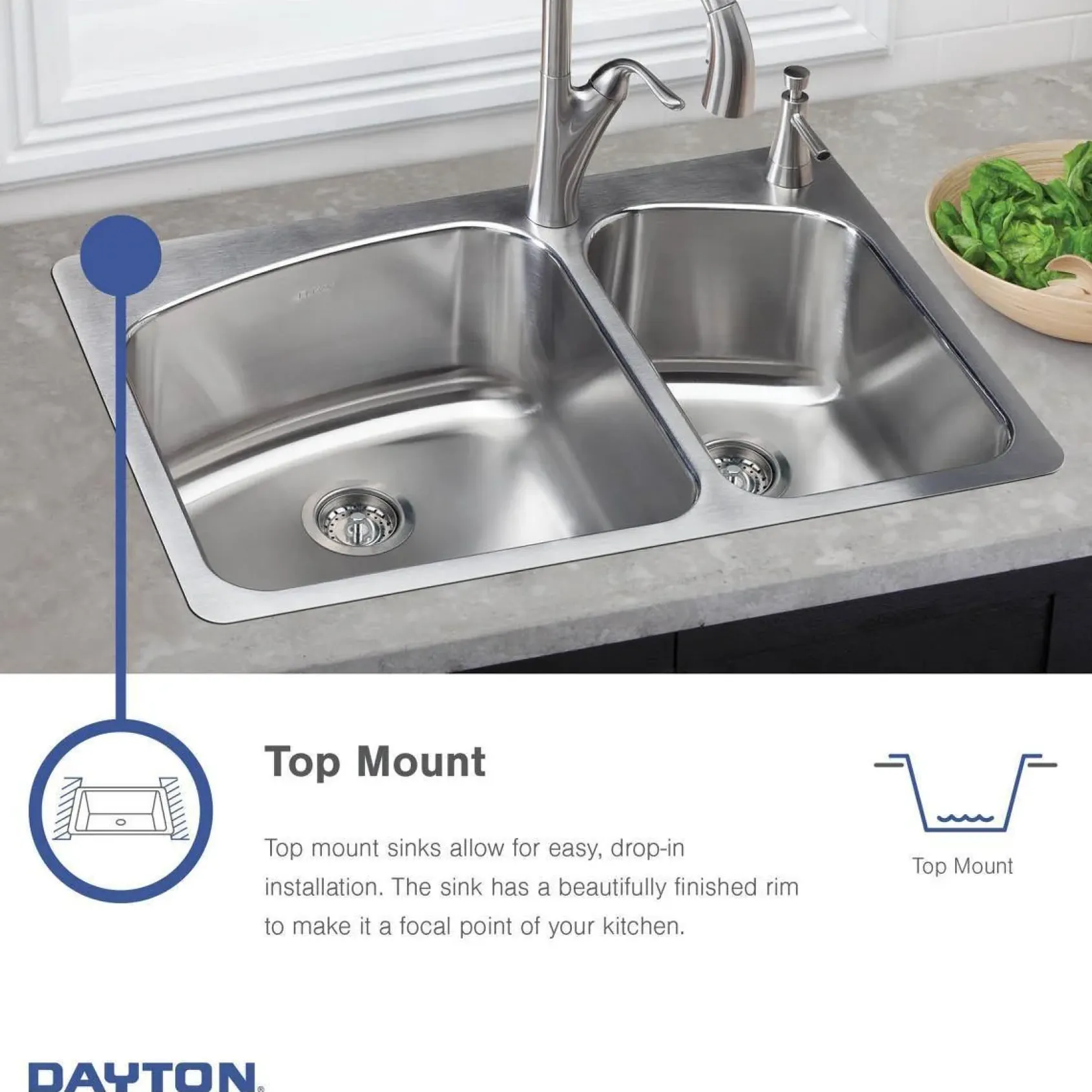 Elkay Dayton 20" Stainless Steel Laundry Sink, Premium Highlighted Satin, OS4 Faucet Hole, DPC1202010OS4