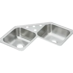 Elkay Dayton 32" Stainless Steel Corner Kitchen Sink, 45/55 Double Bowl, 20 Gauge, Elite Satin, 4 Faucet Hole, DE217324, 4-Hole
