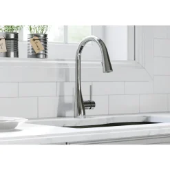 Elkay Forward Only Lever Handle Pull-down Spray Spout Brass ADA Kitchen Faucet, Chrome, LKGT4083CR