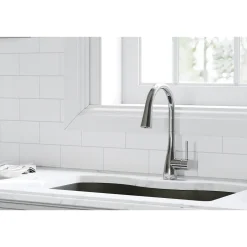 Elkay Forward Only Lever Handle Pull-down Spray Spout Brass ADA Kitchen Faucet, Chrome, LKGT4083CR