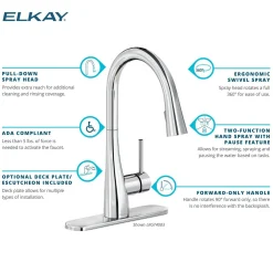 Elkay Forward Only Lever Handle Pull-down Spray Spout Brass ADA Kitchen Faucet, Lustrous Steel, LKGT4083LS