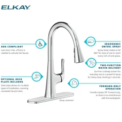 Elkay Harmony Forward Only Lever Handle Pull-down Spray Spout Brass ADA Kitchen Faucet, Chrome, LKHA1041CR