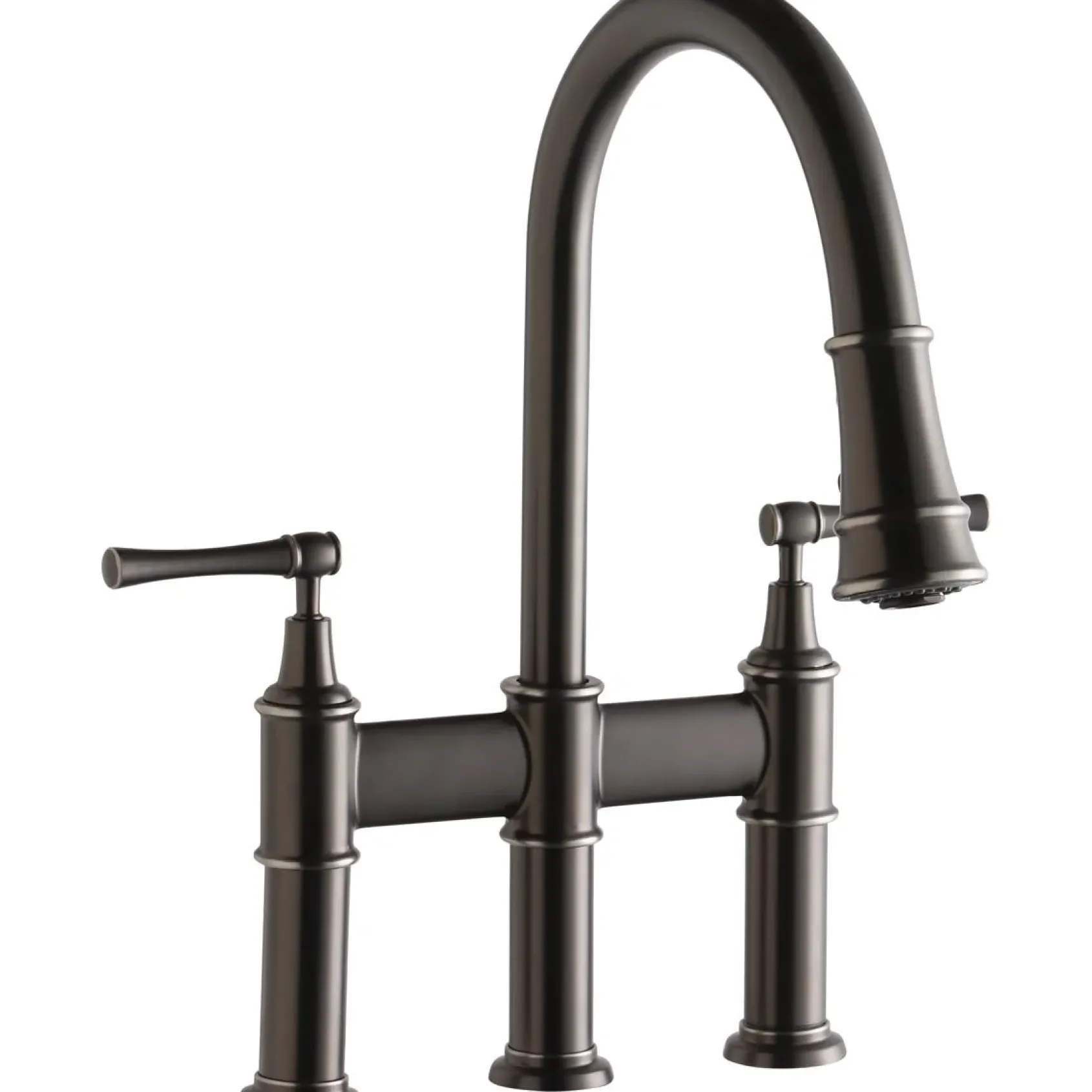 Elkay LKEC2037AS Explore Three Hole Bridge Faucet with Pull-down Spray and Lever Handles Antique Steel