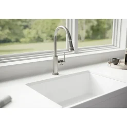 Elkay LKEC2031LS Explore Single Hole Kitchen Faucet with Pull-down Spray and Forward Only Lever Handle Lustrous Steel