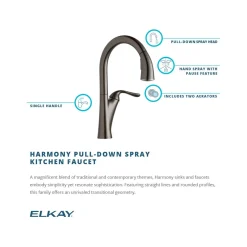 Elkay LKHA4031AS Harmony Single Hole Kitchen Faucet with Pull-down Spray and Forward Only Lever Handle Antique Steel