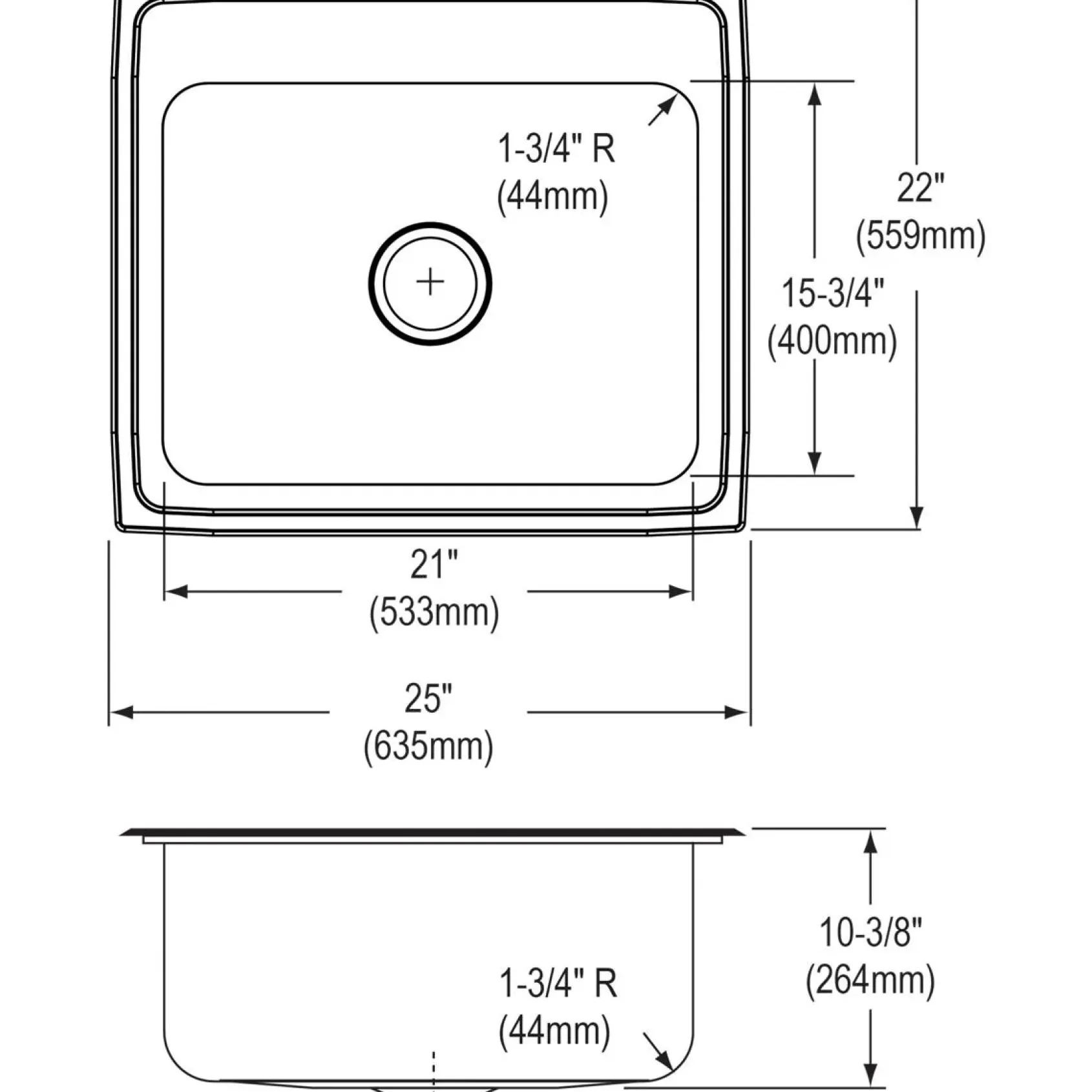 Elkay Lustertone 25" Stainless Steel Kitchen Sink, 18 Gauge, Lustrous Satin, 2 Faucet Hole, DLR2522102