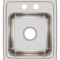 Elkay Lustertone Classic 15" Stainless Steel Bar Sink, Lustrous Satin, 2 Faucet Hole, LR15172