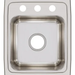 Elkay Lustertone Classic 15" Stainless Steel Bar Sink, Lustrous Satin, 3 Faucet Hole, LR15173