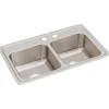Elkay Lustertone Classic 29" Drop In/Topmount Stainless Steel Kitchen Sink, 50/50 Double Bowl, Lustrous Satin, MR2 Faucet Holes, LR2918MR2