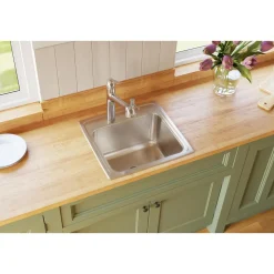 Elkay Lustertone Classic 20" Drop In/Topmount Stainless Steel Laundry/Utility Sink, Lustrous Satin, 2 Faucet Holes, DLR191910PD2