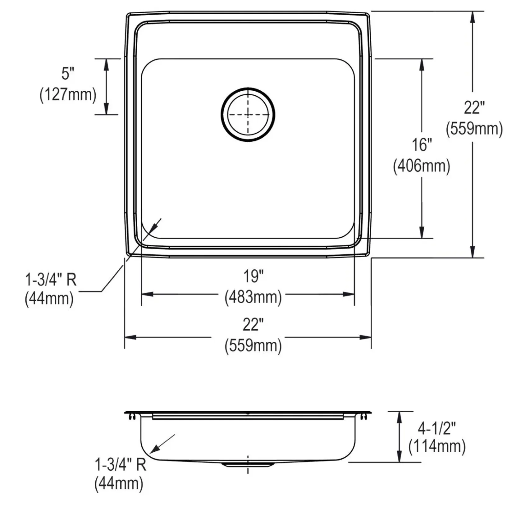 Elkay Lustertone Classic 22" Drop In/Topmount Stainless Steel ADA Kitchen Sink, Lustrous Satin, 3 Faucet Holes, LRAD2222453