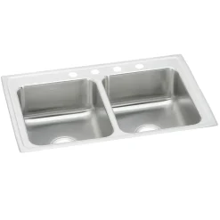 Elkay Lustertone Classic 37" Drop In/Topmount Stainless Steel Kitchen Sink, 50/50 Double Bowl, Lustrous Satin, 2 Faucet Holes, LR37222