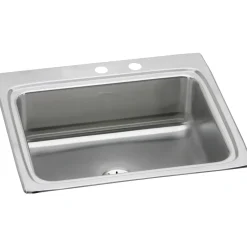 Elkay Lustertone Classic 25" Drop In/Topmount Stainless Steel Kitchen Sink, Lustrous Satin, MR2 Faucet Holes, Perfect Drain, LR2522PDMR2