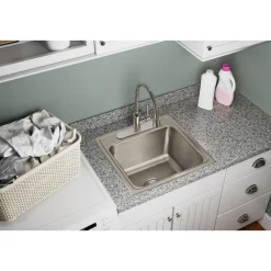 Elkay Lustertone Classic 20" Drop In/Topmount Stainless Steel Laundry/Utility Sink, Lustrous Satin, MR2 Faucet Holes, DLR191910MR2