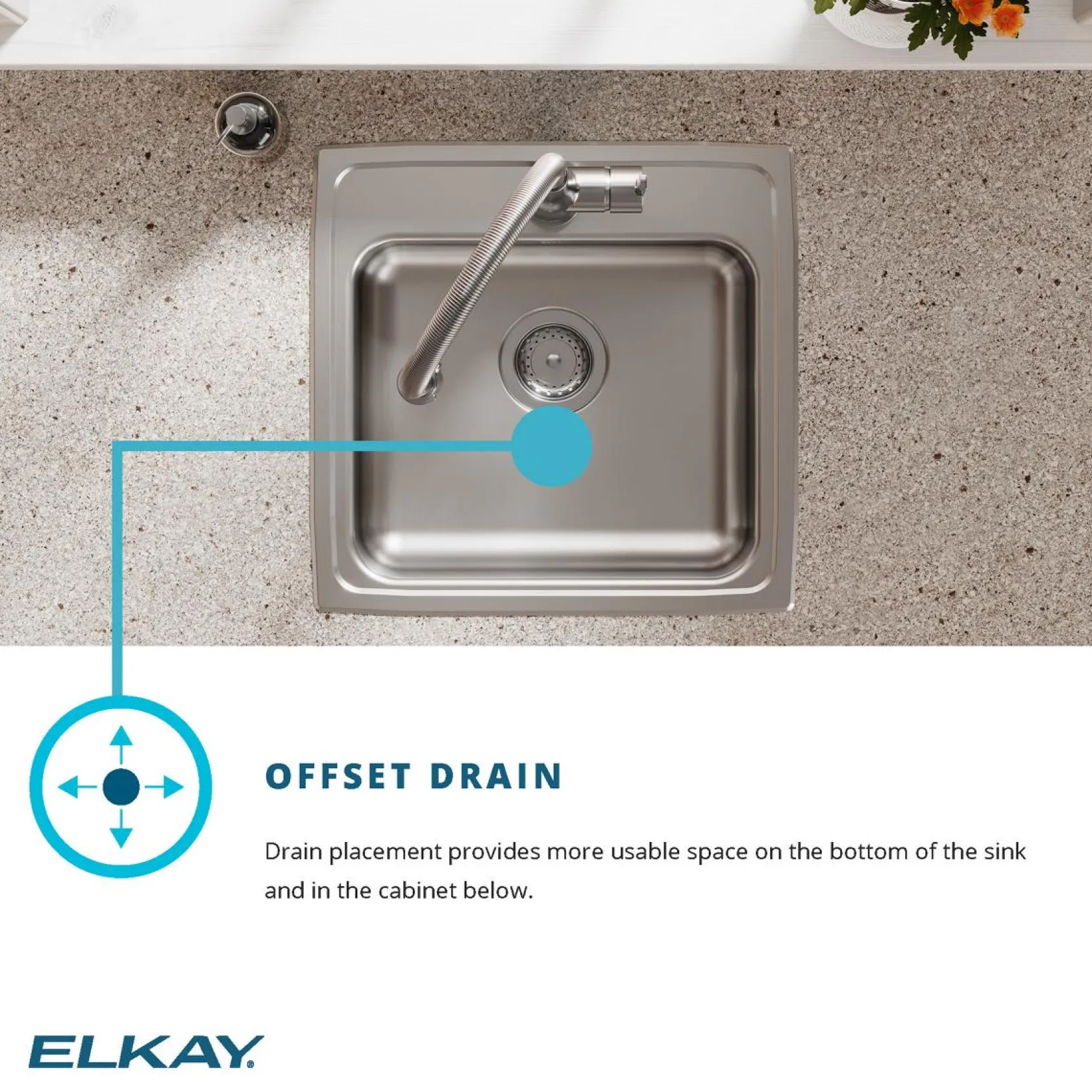 Elkay Lustertone Classic 22" Drop In/Topmount Stainless Steel ADA Kitchen Sink, Lustrous Satin, 5 Faucet Holes, LRAD2219655