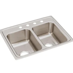 Elkay Lustertone Classic 25" Drop In/Topmount Stainless Steel Kitchen Sink, 50/50 Double Bowl, 4 Faucet Holes, LRQ25194
