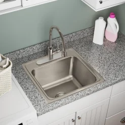 Elkay Lustertone Classic 20" Drop In/Topmount Stainless Steel Laundry Sink, 2 Faucet Holes, DLRQ1919102